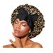 Leopard print ribbon satin sleeping cap with high elasticity and wide brim silk headscarf hat for beauty and hair care_viptrois.com