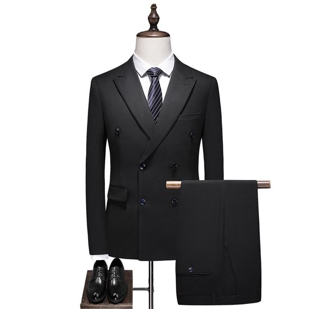 Men's Clothing 2024 New Suit Double-Breasted Solid Color Large Size Suit Three-Piece Slim Fit Groom Wedding Suit_viptrois.com