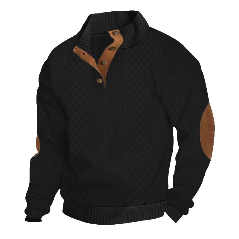 Men's Jacquard Knit Sweatshirt - Winter-Ready Polyester Crewneck With Stand Collar (6 Sizes, Subtle Geometric Pattern)_viptrois.com