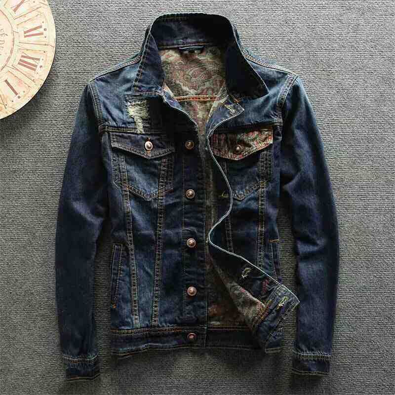 Men's Denim High-End Trendy Spring And Autumn Short Ripped Slim Fit Vintage Retro Blue Jacket_viptrois.com