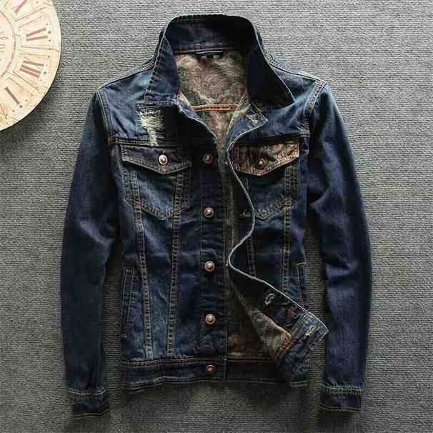 Men's Denim High-End Trendy Spring And Autumn Short Ripped Slim Fit Vintage Retro Blue Jacket_viptrois.com