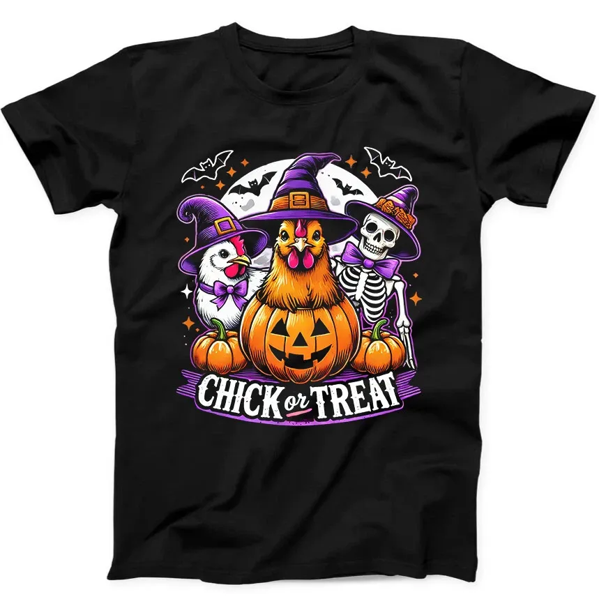 Chick Or Treat Halloween Chicken Skeleton Funny Gift Tee Black T Shirt Mens Womens Tees Top 159_viptrois.com