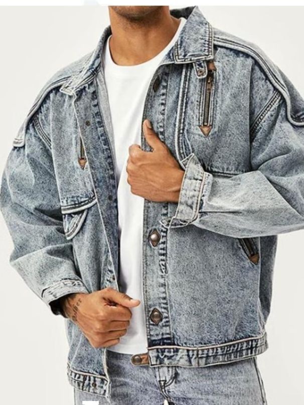 Men's Clothing American Retro Loose Jacket Long Sleeve Casual Trend New Men's Denim Tops Coat_viptrois.com