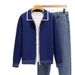 Men's Clothing Men's Japanese Minimalist Cardigan - Double-Zip Knit Sweater Coat With Notch Lapel, Oversized Relaxed Fit (Navy/Black/Olive Green)_viptrois.com