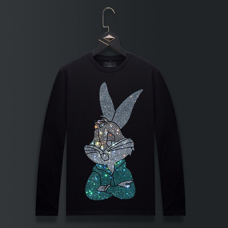 Men's Clothing Long Sleeved T Shirt Men's Ins Trendy Hot Diamond Rabbit Versatile Clothes Men's Trendy Brand Large Size T Shirt Autumn Slim Fit_viptrois.com