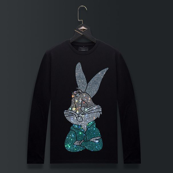 Men's Clothing Long Sleeved T Shirt Men's Ins Trendy Hot Diamond Rabbit Versatile Clothes Men's Trendy Brand Large Size T Shirt Autumn Slim Fit_viptrois.com