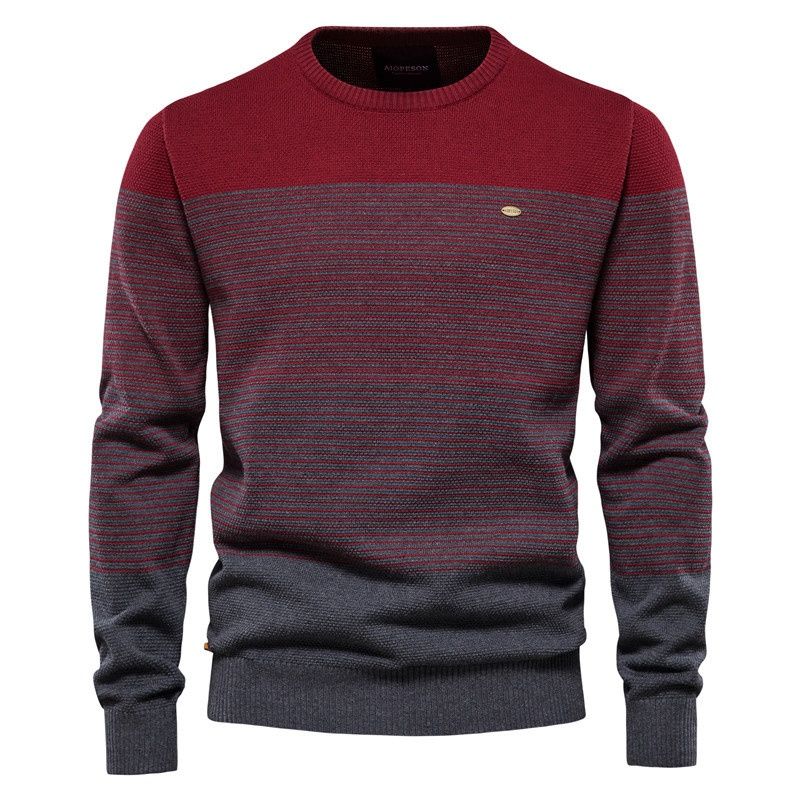 Pure 2024 Autumn Winter American Style Long Sleeve Trendy Sweater Slim Fit Round Neck Striped Men's European Size Knitwear_viptrois.com