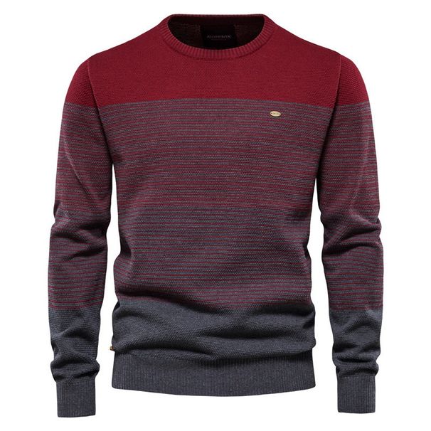 Pure 2024 Autumn Winter Cross-Border Long Sleeve Trendy Sweater Slim Fit Round Neck Striped Men's European Size Knitwear_viptrois.com