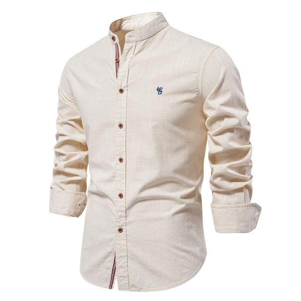Men's Clothing Spring And Summer New Trend Business Shirt Men's Cotton And Linen Casual Fashion Solid Color Long Sleeved Shirt_viptrois.com