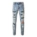 Men's Clothing Graffiti Slim High Street Jeans Paint Diamond Hole Patch Pants_viptrois.com