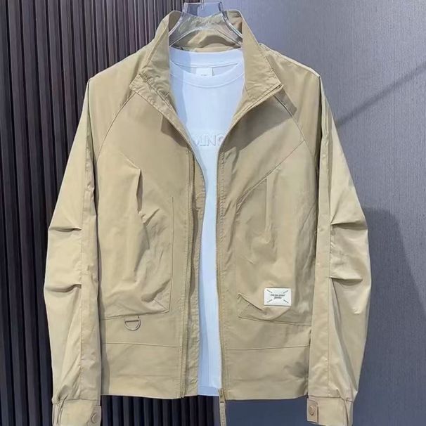 2025 New Men's Cardigan Autumn Casual Simple Trendy Fashion Versatile Design Stand-up Collar Jacket_viptrois.com