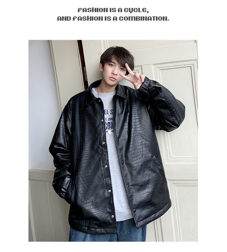 men's spring vintage work jacket streetwear style, patchwork design, loose fit with stand collar for casual & urban outfits_viptrois.com