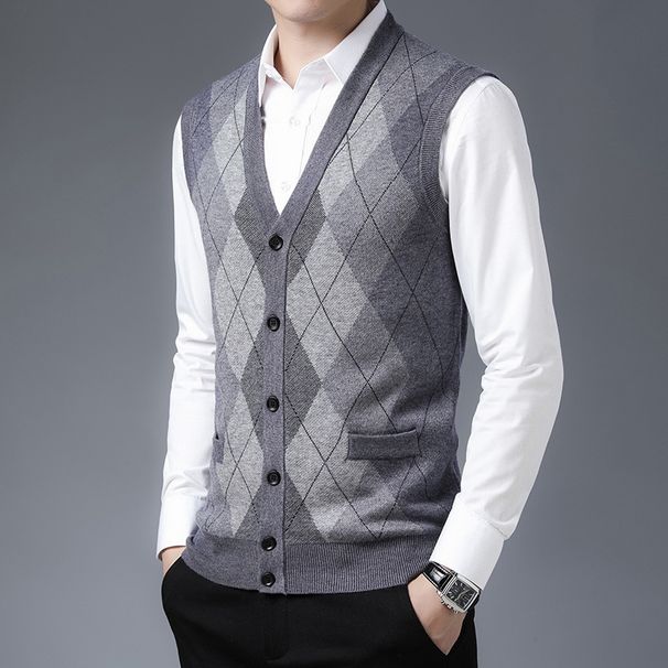 Men's Wool Blend V-Neck Sleeveless Vest - Stylish & Versatile Knit Cardigan For Casual & Smart Wear_viptrois.com