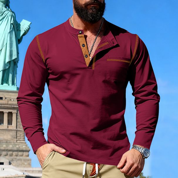 Men's Clothing Long Sleeve Casual Knit Top With Contrast Stitching - Slim Fit Breathable Polyester For Everyday Wear (Black, White, Navy, Khaki)_viptrois.com
