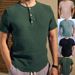 Men's Clothing Round Neck Shirt Casual Shirt Solid Color Fashionable Button Top_viptrois.com