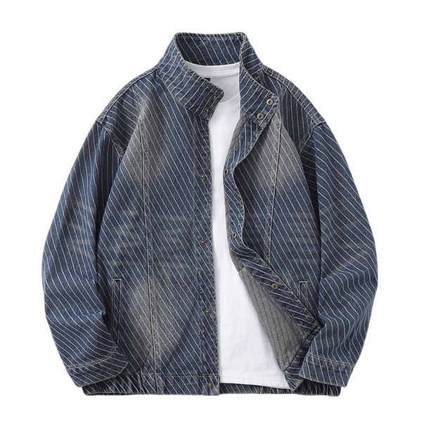 Men's Vintage Washed Denim Jacket - American Classic Relaxed Fit Workwear Coat With Distressed Finish_viptrois.com