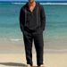 Men's Linen Hawaiian Style Hooded Henley Shirt & Lounge Pants Set | Breathable Resort Wear For Spring Summer Fall_viptrois.com