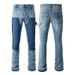 Men's Clothing men's patchwork contrast color distressed slightly flared washed jeans flared jeans_viptrois.com