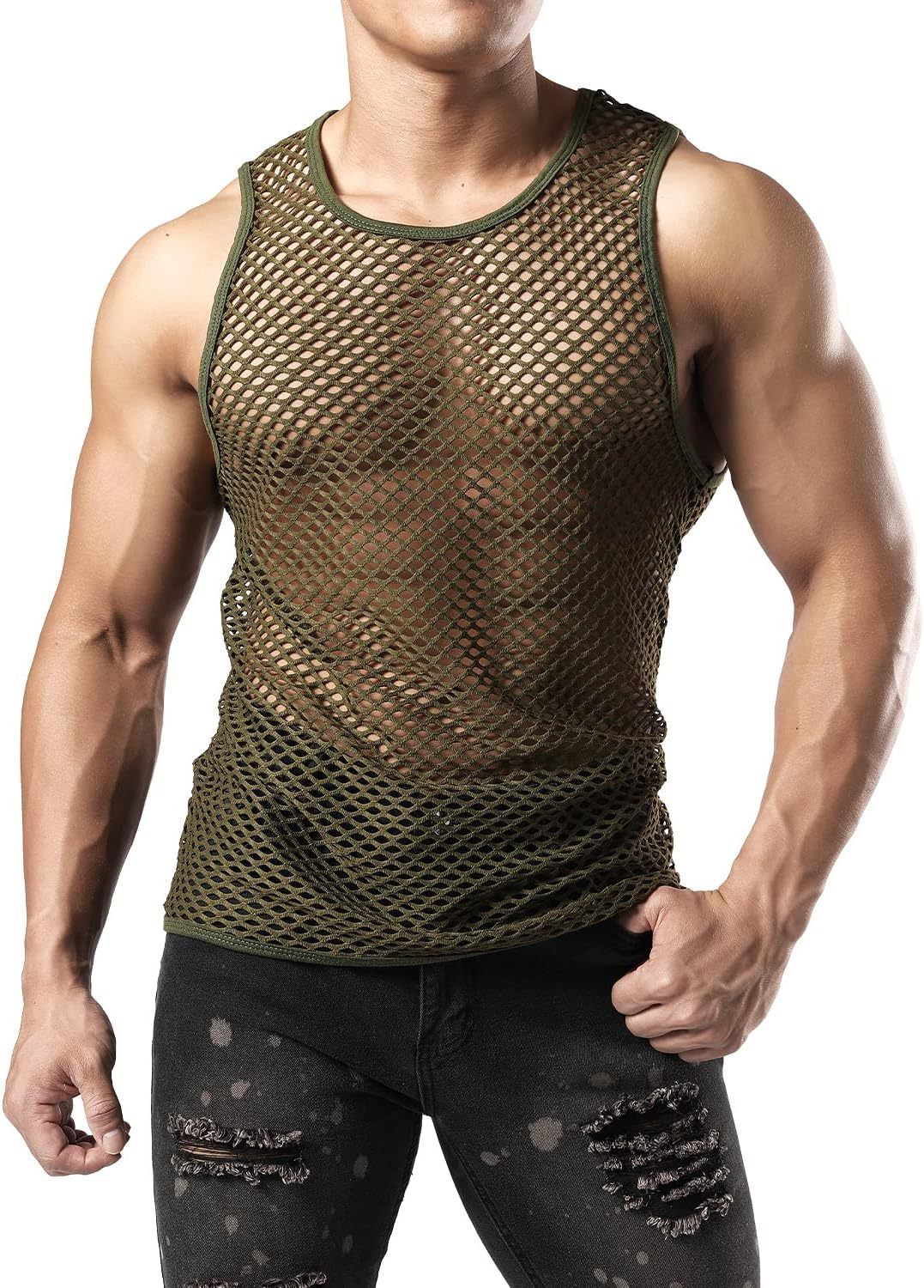 Men's Clothing Summer New Hollow Vest Round Neck Top Fishnet Vest Breathable Loose Casual Sleeveless Large Size Blouse Men_viptrois.com