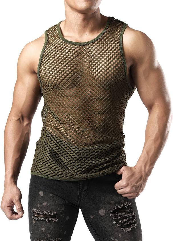 Men's Clothing Summer New Hollow Vest Round Neck Top Fishnet Vest Breathable Loose Casual Sleeveless Large Size Blouse Men_viptrois.com