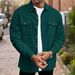 Autumn Men's Solid Color New Waffle Double Pocket Cardigan Button Long Sleeve Casual Shirt_viptrois.com