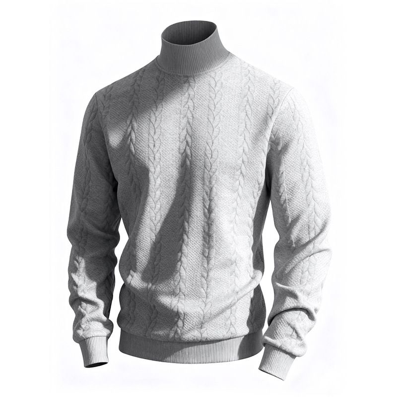 Men's Heavyweight Jacquard High Collar Sweatshirt - Winter Warm Fleece Lined Casual Pullover (White, Black, Khaki, Light Gray, Light Blue_viptrois.com