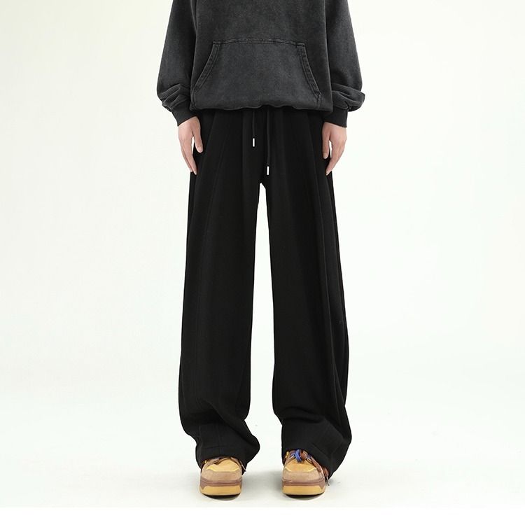 Men's Clothing Deconstructed Sweatpants Men's Spring High Street Handsome Wide Leg Casual Pants Trendy Brand Design Elastic Waist Mopping Pants_viptrois.com