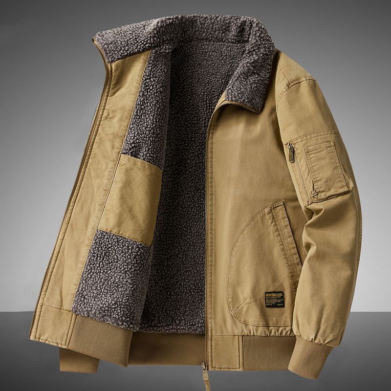 Men's Winter Padded Jacket - Thickened Cotton Coat With Fleece Lining, Windproof Casual Outerwear (Black, Army Green, Khaki)_viptrois.com