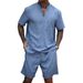 Men's Clothing V Neck Men's Summer Fashion Short Sleeved Henry Style American Tough Solid Color T Shirt Slim Suit_viptrois.com