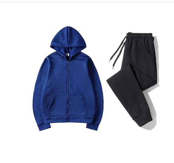 Men's Clothing Classic Zipper Cardigan Trendy Plus Velvet Sweater Suit Drawstring Hooded Customizable Print Two Piece Suit_viptrois.com