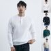 Men's Henley Collar Knit Sweater – Lightweight, Business Casual, Long Sleeve (M-XXXL, White/Black/Green/Apricot)_viptrois.com