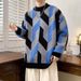 Pure Anyang Men' Autumn And Winter Thickened Half Turtleneck Trendy Brand Retro Contrat Color Caual Knitted Sweater_viptrois.com