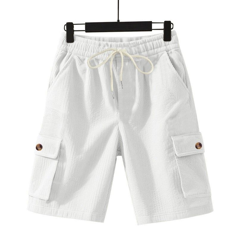 Men's Loose Fit Cargo Shorts Summer Casual Multi-Pocket Solid Color Cotton Polyester Mid Waist Drawstring Black Khaki Gray_viptrois.com
