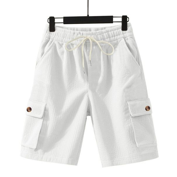 Men's Loose Fit Cargo Shorts Summer Casual Multi-Pocket Solid Color Cotton Polyester Mid Waist Drawstring Black Khaki Gray_viptrois.com