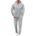 Men's Long Sleeve Two Piece Suit Hooded Waffle Knit Pants Autumn_viptrois.com