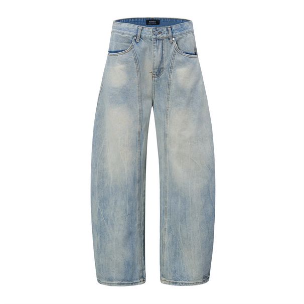 Punk Washed Vintage Denim Scimitar Trendy Brand Design Deconstructed Patchwork Wide-Leg Frayed Cargo Long Pants For Men_viptrois.com