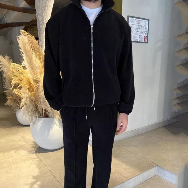 Men's Clothing Casual Lapel Zipper Solid Color Jacket And Trousers Two Piece Suit_viptrois.com
