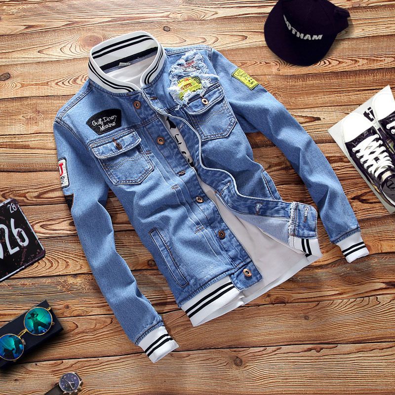 LKTM Men's Vintage Washed Embroidered Denim Jacket Relaxed Fit Cotton Trucker Style Casual Layering Coat_viptrois.com