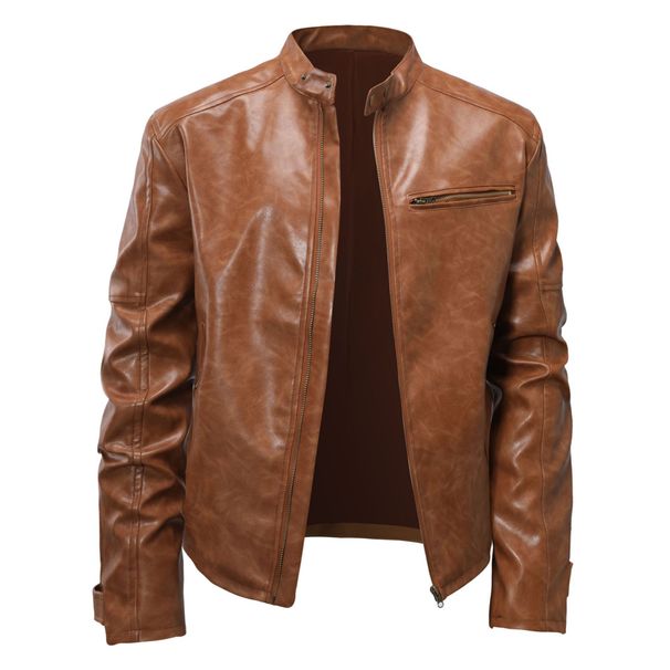 Men's Clothing old motorcycle leather jacket men's youth stand collar punk leather jacket_viptrois.com