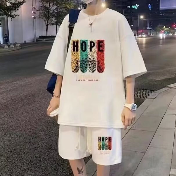 Men's Clothing Large Size Loose Waffle Casual Sports Suit Men's Summer Shorts Short Sleeved T Shirt Handsome Set_viptrois.com