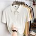 Men's Vertical Striped Knit Polo Shirt Old Money Style Short Sleeve Summer Thin Breathable T-Shirt Versatile Half Sleeve Top_viptrois.com