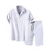 Men's Clothing Commerce Foreign Trade New Men's Large Size Solid Color Short Sleeved Shirt Summer Casual Suit Lapel Men's Suit_viptrois.com