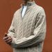 Men's Half-Zip Sweater – Cable Knit Oversized Pullover (M-XXXL, Vintage-Inspired Unisex Design For Couples & Streetwear)_viptrois.com