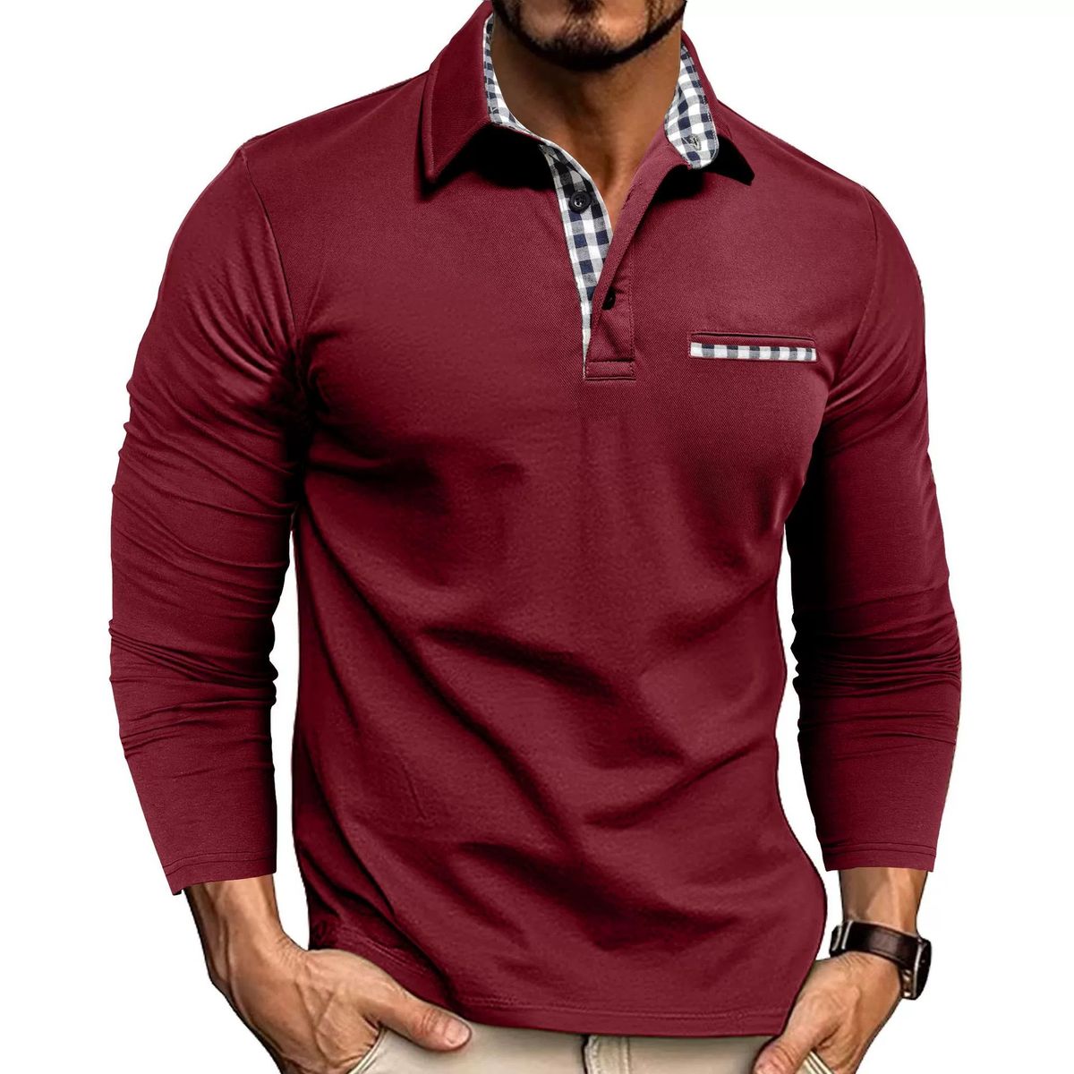 Men's Performance Long Sleeve Polo Shirt – Breathable & Moisture-Wicking Workwear (S-XXXL, Stretch Polyester, Contrast Panels)_viptrois.com