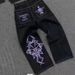 2023 Cross-border Hot-selling American High Street Fashion Brand Fully Embroidered Skull Pants For Men, Loose Straight_viptrois.com