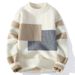 Men's Youth Color Matching Sweater Trendy Student Crew Neck Pullover Knitted Sweater_viptrois.com