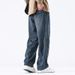 Men's Drawstring Elastic Waist Jeans Straight Leg Spring Summer American High Street Men's Casual Pants_viptrois.com