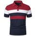Men's sleeved chest with three stripe color matching fashion and men's lapel short sleeves_viptrois.com