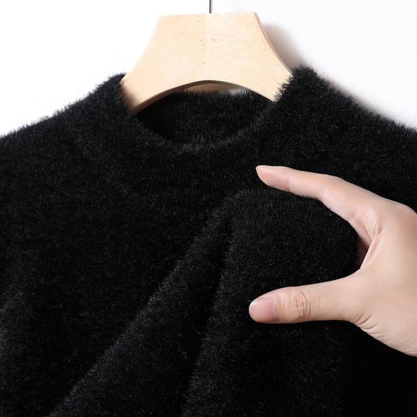 Pure Men's Thickened Mink Velvet Winter Warm For Middle-aged And Young People Solid Color Half Turtleneck_viptrois.com
