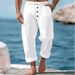 Men's Clothing Spring And Autumn Pants Solid Color Cotton And Linen Loose Drawstring Button Casual Trousers Men_viptrois.com